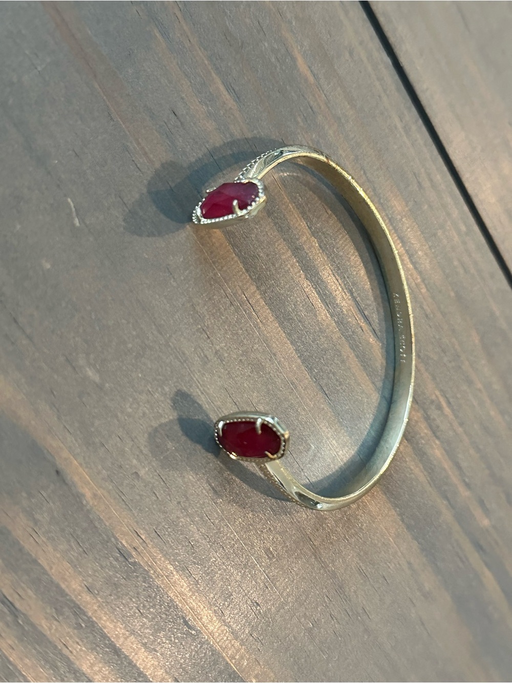 Kendra Scott Elton Gold Open Cuff Bracelet with Red Stone Ends - Picture 2 of 3
